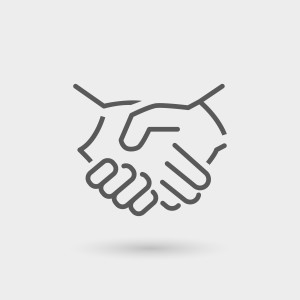 business icon handshake, thin line, black color with shadow